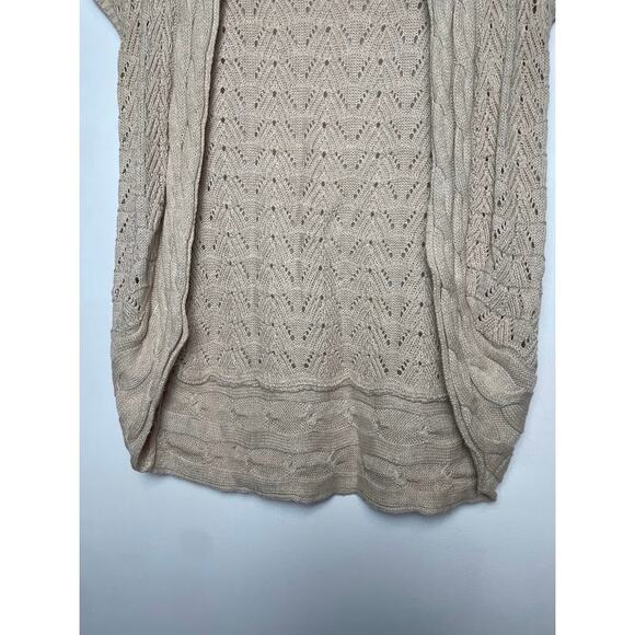 Beige Cardigan Womens Small Short Sleeve Sweater Tan Knit Open Top Boho Shirt - Picture 3 of 11